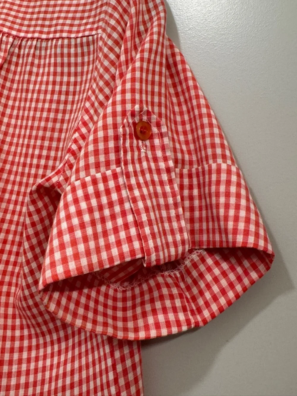Vintage Red Gingham Popover Shirt Short Sleeve Cottagecore - Picture 4 of 6